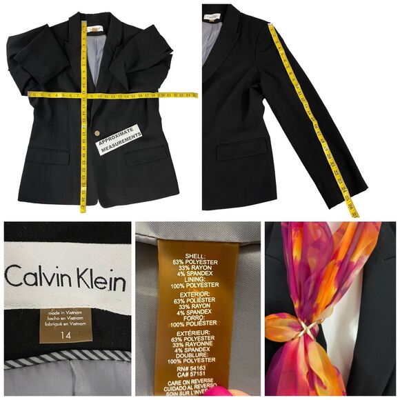 Calvin Klein Blazer Womens Sz 14 Black Basic Capsule Officecore Jacket Corpcore - Picture 5 of 16